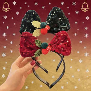 Kids Christmas Sequin Big Bow Headband Reindeer Snowflake Festive Hair Clip For Girls Performance Party Hair Accessories
