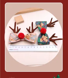 Weihnachten Rentier Geweih Schleife Haarspangen, karierte Bären DIY Zubehör Dekorationen.
