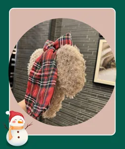 Cute plush bow headband for kids girls, soft winter hair hoop, sweet holiday hair accessory.