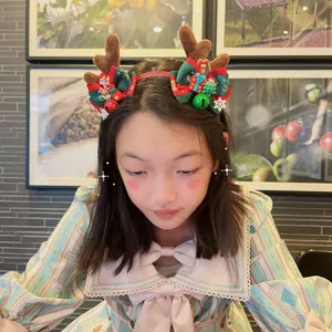 Christmas kids reindeer antler headband red green bow bell toddler hair accessory