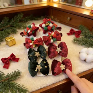Weihnachten Samt Schleife Haarspangen Für Mädchen Glocken Bommel Festliche Haarnadeln Für Kinder Winter Haarschmuck Rentier Schneeflocken Haargummis