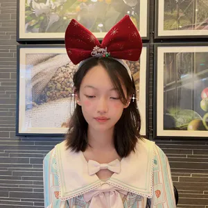 Kids Christmas red velvet large bow headband festive hair accessories for girls main view