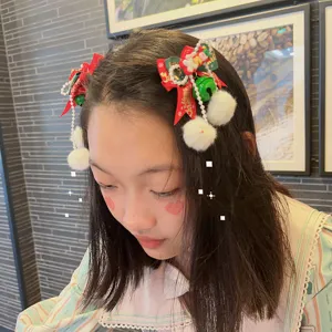 Christmas children hair clips red green ribbon bow bell cute hair accessories set