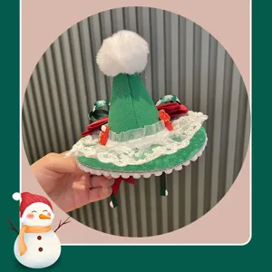 Christmas green hat headband detail, cute festive hair accessory for party and holiday photo.