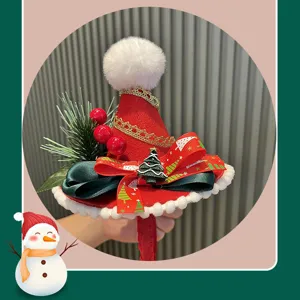 Christmas red Santa hat headband close-up detail showcasing festive holiday party hair decor.