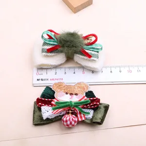 Weihnachten Schleife Haarklammer DIY Zubehör süßer Bär bestickte Dekoration 2 Stk.