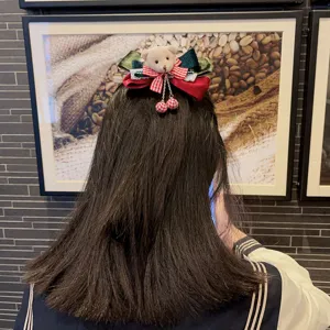 Christmas hair bow clip for girls vintage cute bear plush barrette holiday hair accessories