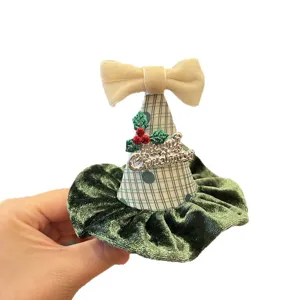 Christmas velvet hair clip cute bow mini cone hat festive hair accessories for kids