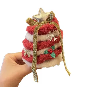 Cute plush Christmas tree hair clip, red and white fuzzy winter hair accessory for girls
