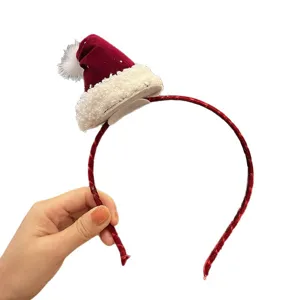 Christmas red velvet mini santa hat headband plush hair hoop for holiday party hair accessories