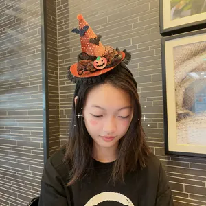 Halloween witch hat headband with pumpkin bat mesh for festival party costume dress up girl
