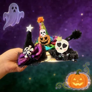 Halloween Witch Hat Hair Clip Dark Gothic Skull Pumpkin Headband Girl Party Costume Accessory Mesh Lace Hairpins Headwear