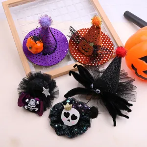 Halloween DIY Hair Accessories Mesh Fabric Witch Hat Hairpins Pumpkin Ghost Skull Hair Clips For Children Party Supplies