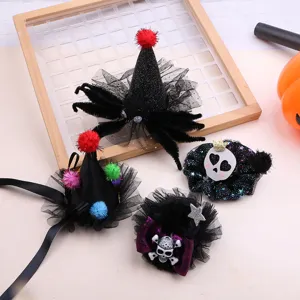 DIY Halloween hair clips set, cute mini witch hats and skull hair accessories for girls.