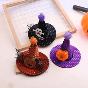 Halloween mini witch hat hair clip DIY accessories set, cute pumpkin and ghost design.