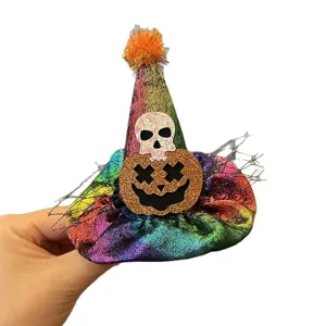Halloween witch hat hair clip colorful skull pumpkin party hair accessory for girls dress up
