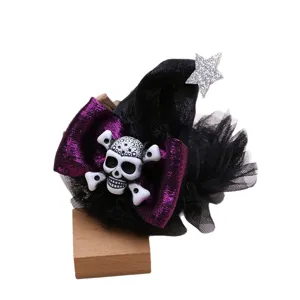 Halloween mini witch hat hair clip DIY spooky party skull bow hair accessories for girls