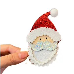 Cute Santa Claus hair clip for kids, glitter red hat and white beard design hair accessories.