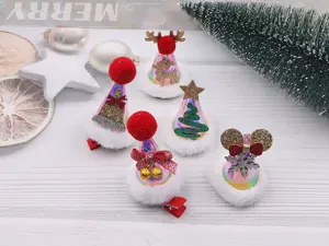 Weihnachten Mini Hut Haarklammern mit Laser Kegel Körper und Plüschrand für Kinder Festtag.