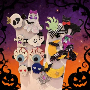Halloween Kinder Haarspangen Kürbis Fledermaus Geist Lustige Haarnadeln Für Mädchen Cosplay Party Haarschmuck Glitzer Stoff Seitenclips