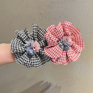 Goma de Pelo Estilo Japonés Floral a Cuadros Banda de Pelo Flor de Tela para Niñas Niños Accesorios de Cabello