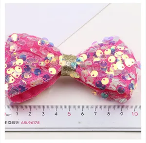 Children's sparkling pink sequin bow hair clip cute party princess hair accessory 10cm.