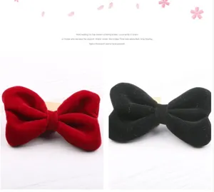 Velvet bow hair clips in red and black, elegant side bangs clip for women and girls daily wear.