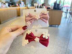Süße Kinder Stoff Schleife Haarnadeln mit Perlen Blumen Dekor, süße Mädchen Haarschmuck Set.