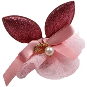 Süße rosa Mesh Hasenohren Haarspange für kleine Mädchen, glitzernde Schleife Kopfbedeckung.