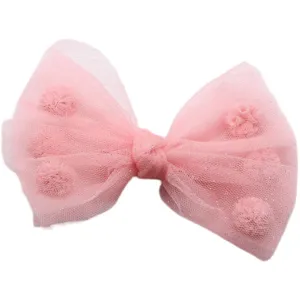 Fermaglio per capelli con fiocco in tulle rosa per bambine, graziosa molletta pompon bimba.