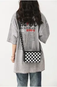 Sac bandoulière boite à carreaux mode coréenne unisexe avec chaîne épaisse style quotidien