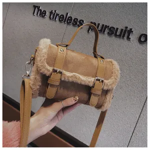 Trendy autumn winter plush handbag for women casual crossbody shoulder small square bag