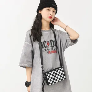 Sac bandoulière boîte à damier avec bandoulière à chaîne épaisse pour style streetwear