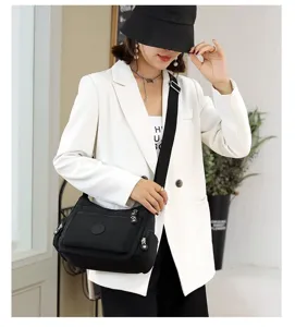 Damen Nylon Umhängetasche Mehrfachtaschen lässige Schultertasche große Kapazität schwarz