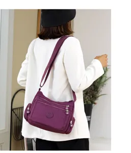 Damen Mehrfache Tasche Nylon Schultertasche lässige Umhängetasche große Kapazität lila Ansicht
