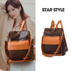 Mochila Vintage de Cuero PU para Mujer Gran Capacidad con Múltiples Compartimentos Mochila Casual de Viaje Patrón de Litchi Moda