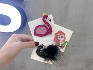 Niedliche Cartoon Kinder Haarklammern Set mit Flamingo und Meerjungfrau fur madchen styling.