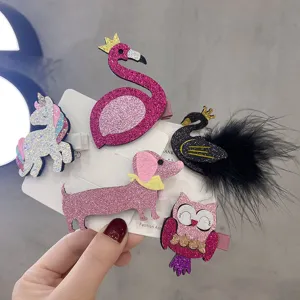 Niedliche Cartoon Tier Kinder Haarspangen Glitzer Pailletten Flamingo Schwan Haarnadeln Prinzessin Haarschmuck Für Mädchen DIY Deko Teile