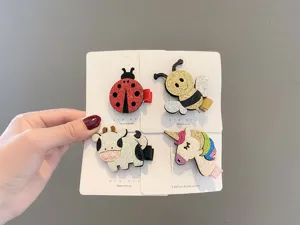Kinder Cartoon Haarklammern Set Glitzer süße Tier Haarnadeln 4 Stk Kinder Zubehör