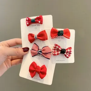 Süße rote Baby Haarklammern Set mit hübschen Schleifen auf Karten, ideal für den Alltag.