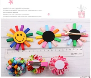 Bunte Schleifen Blumen Haarspange Detail, handgemachte Sonnenblume Kinder Haaraccessoire.