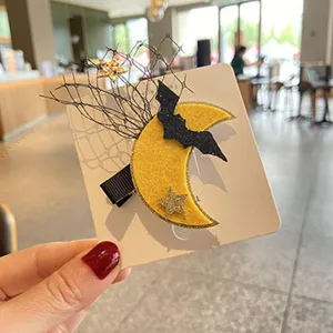 Halloween Haarklammer für Kinder süße Fledermaus Mond Glitzer Stern Netz Haarspange Party