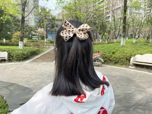 Girl caramel polka dot bow hair clip cute handmade hair accessory for kids daily wear