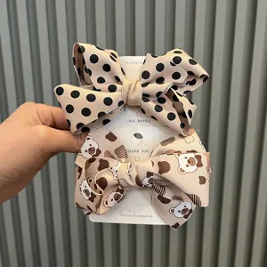 Girls 3D Large Bow Hair Clip Handmade Ribbon Hairpin Caramel Polka Dot Bear Print Hair Accessories For Kids