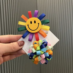 Süße Kinder Sonnenblume Haarspangen Bunte Band Blumen Haarnadeln Handgefertigte DIY Florale Kopfschmuck Accessoires Für Mädchen Haardekoration