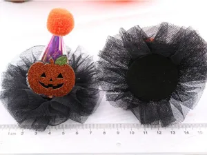 Halloween Haarklammer Mini Hexenhut LED Licht schwarzem Tüll Glitzer Kürbis Party Accessoire