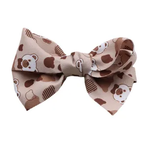 Cute caramel color cartoon bear hair bow for girls, stylish fabric ribbon hair clip DIY accessory.