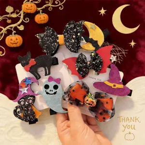 Halloween Kinder Haarklammern Lustig Kürbis Geist Fledermaus Stoff Haarnadeln Glitzer Schleife Mädchen Haarschmuck Cosplay Party Kopfschmuck