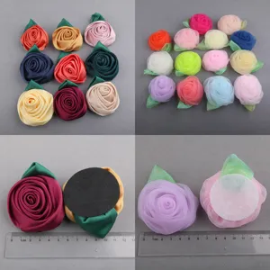 DIY fabric rose flower accessories handmade satin chiffon flower patches for crafts