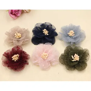 DIY Mehrfarbige Mesh Stoff Blumen Handwerk Zubehör für Haarschmuck Schuhe Strauß Deko